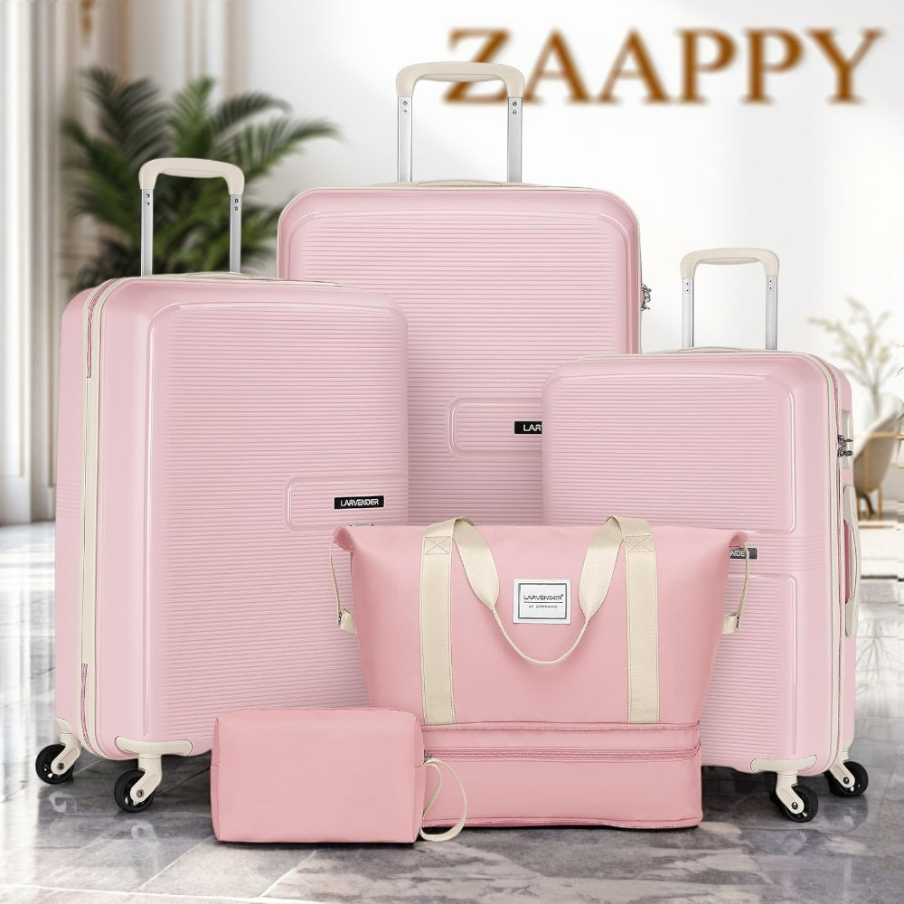 LARVENDER Expandable 5 Piece Unbreakable Hardside PP Luggage Set | Lightweight Travel Bags with Spinner Wheels | Carry On Suitcase Set with Toiletry Pouch