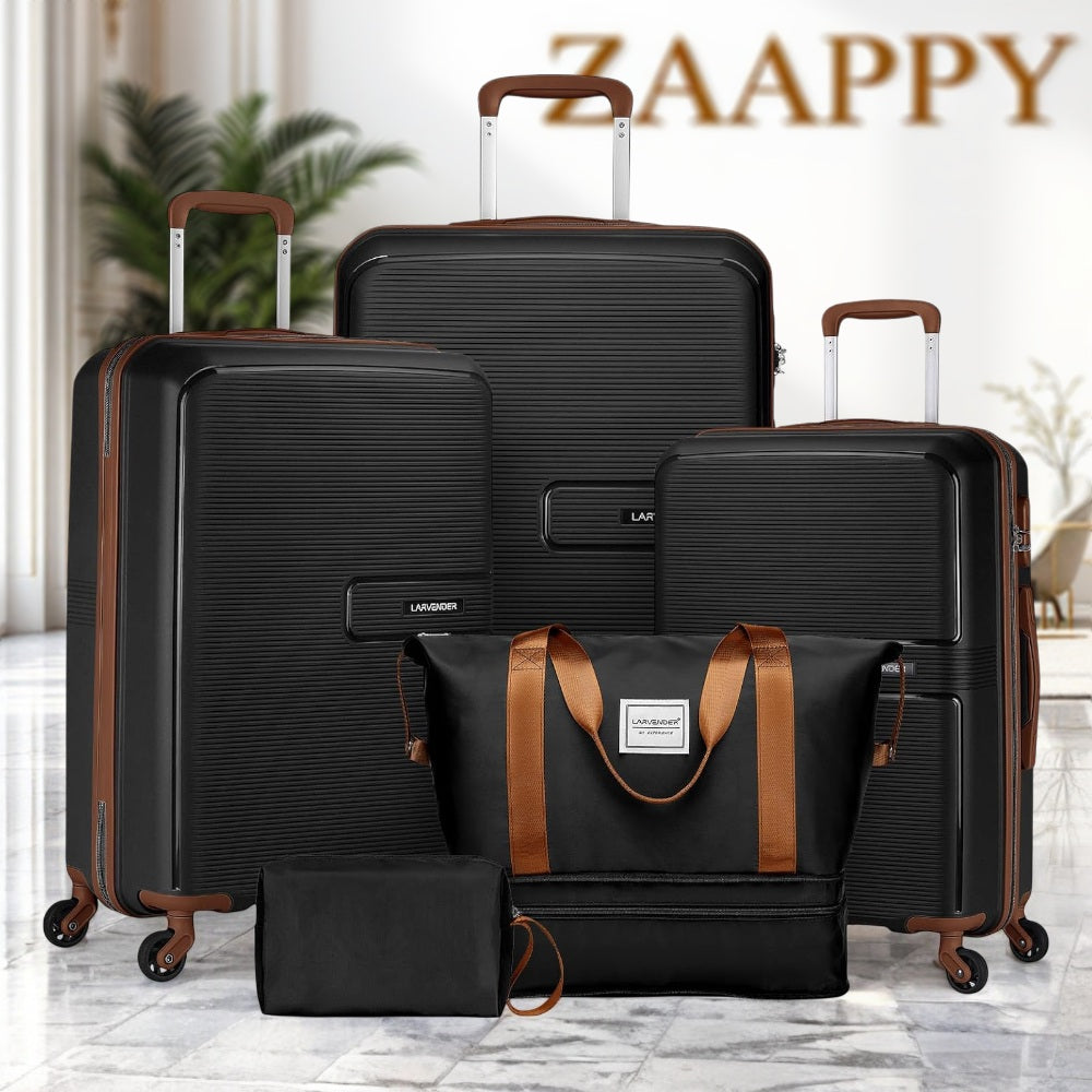 LARVENDER Expandable 5 Piece Unbreakable Hardside PP Luggage Set | Lightweight Travel Bags with Spinner Wheels | Carry On Suitcase Set with Toiletry Pouch