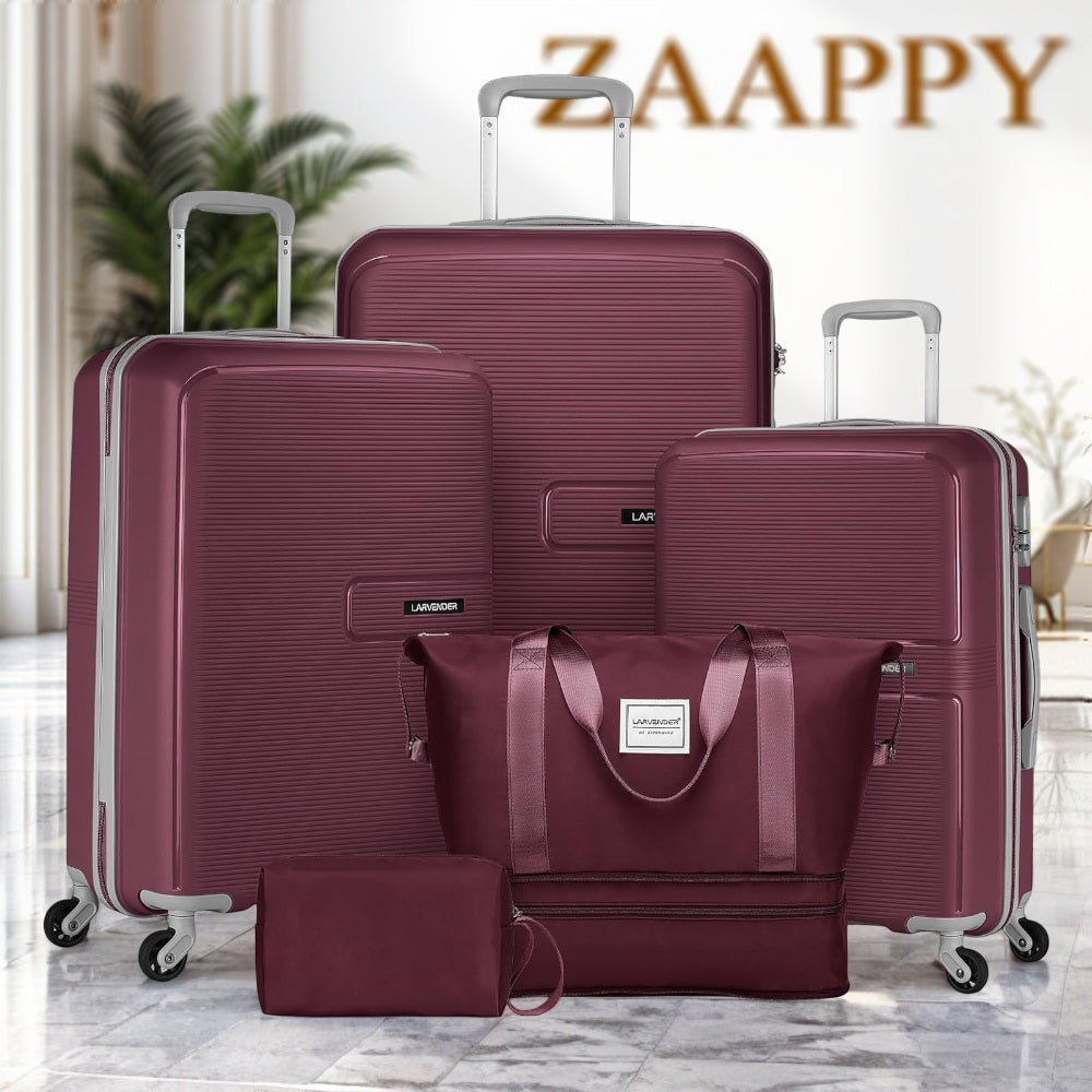 LARVENDER Expandable 5 Piece Unbreakable Hardside PP Luggage Set | Lightweight Travel Bags with Spinner Wheels | Carry On Suitcase Set with Toiletry Pouch