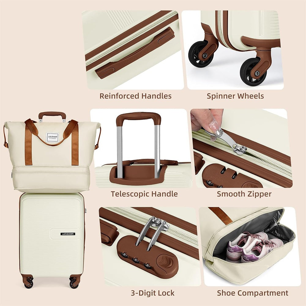 LARVENDER Expandable 5 Piece Unbreakable Hardside PP Luggage Set | Lightweight Travel Bags with Spinner Wheels | Carry On Suitcase Set with Toiletry Pouch