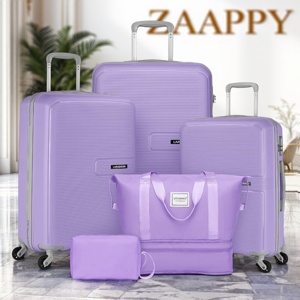 LARVENDER Expandable 5 Piece Unbreakable Hardside PP Luggage Set | Lightweight Travel Bags with Spinner Wheels | Carry On Suitcase Set with Toiletry Pouch