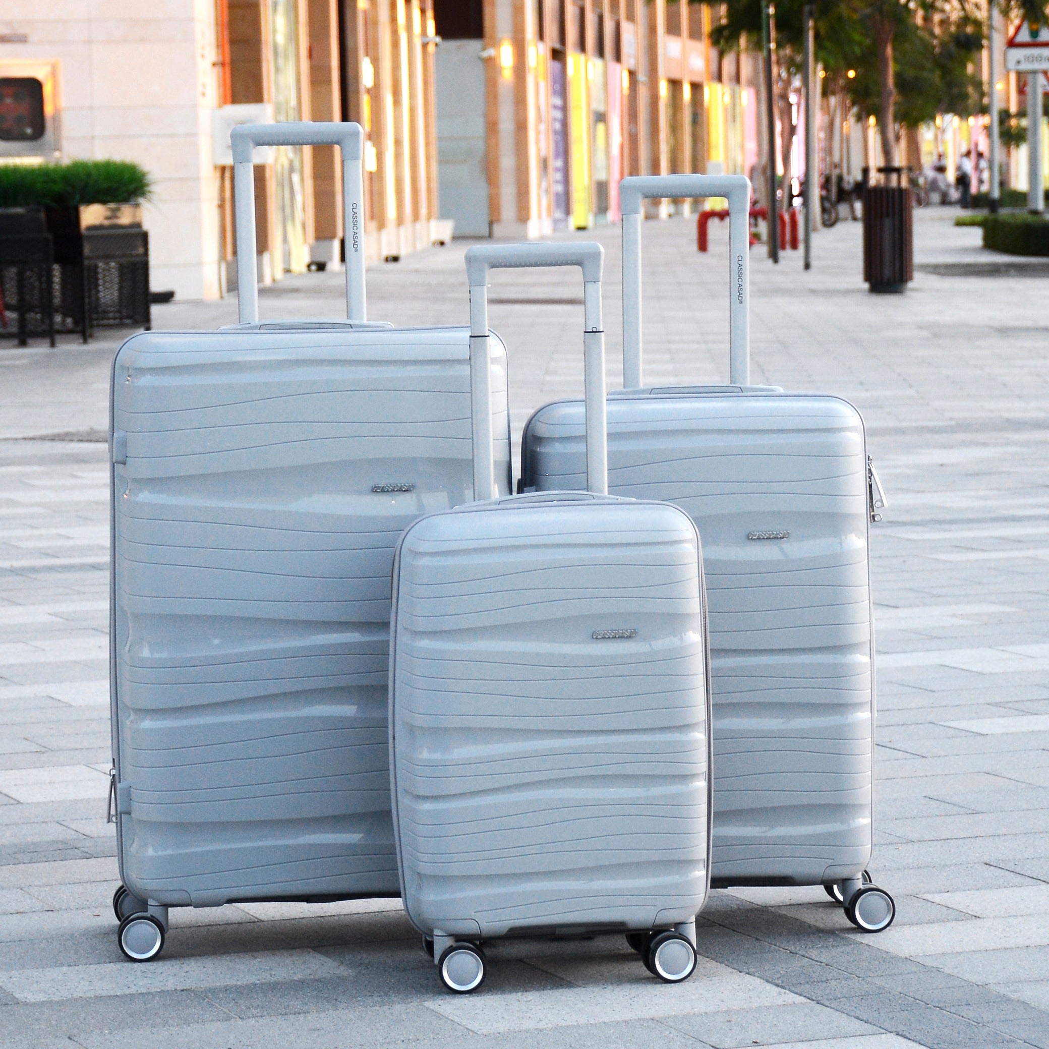 Lightweight PP Luggage | Hard Case Trolley Bag | 3 Pcs Set Light Grey 20” 24” 28 Inches