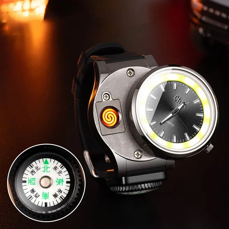 Men's Rechargeble USB Windproof Classic Lighter Wrist Watch | Electronic Watch Zaappy.com