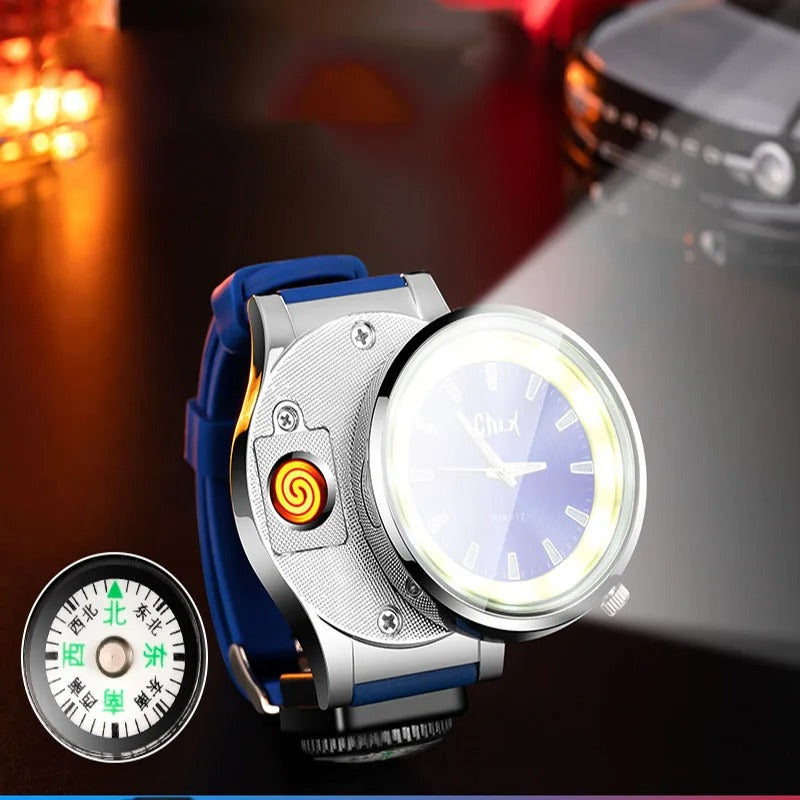 Men's Rechargeable USB Windproof Classic Lighter Wrist Watch