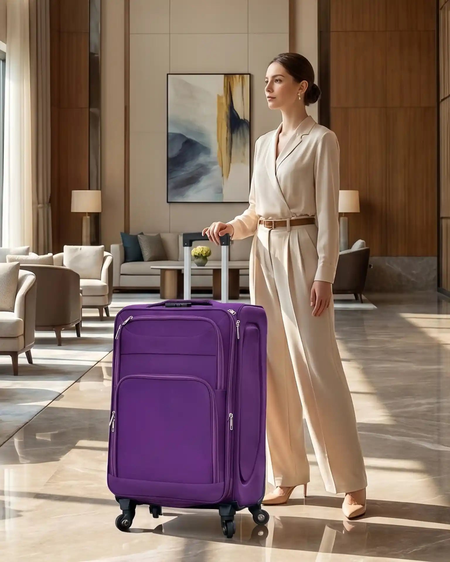 4 Piece Set 20,24,28 and 32 Inches LP 4 Wheel Lightweight Soft Material Luggage Bags with Spinner Wheels