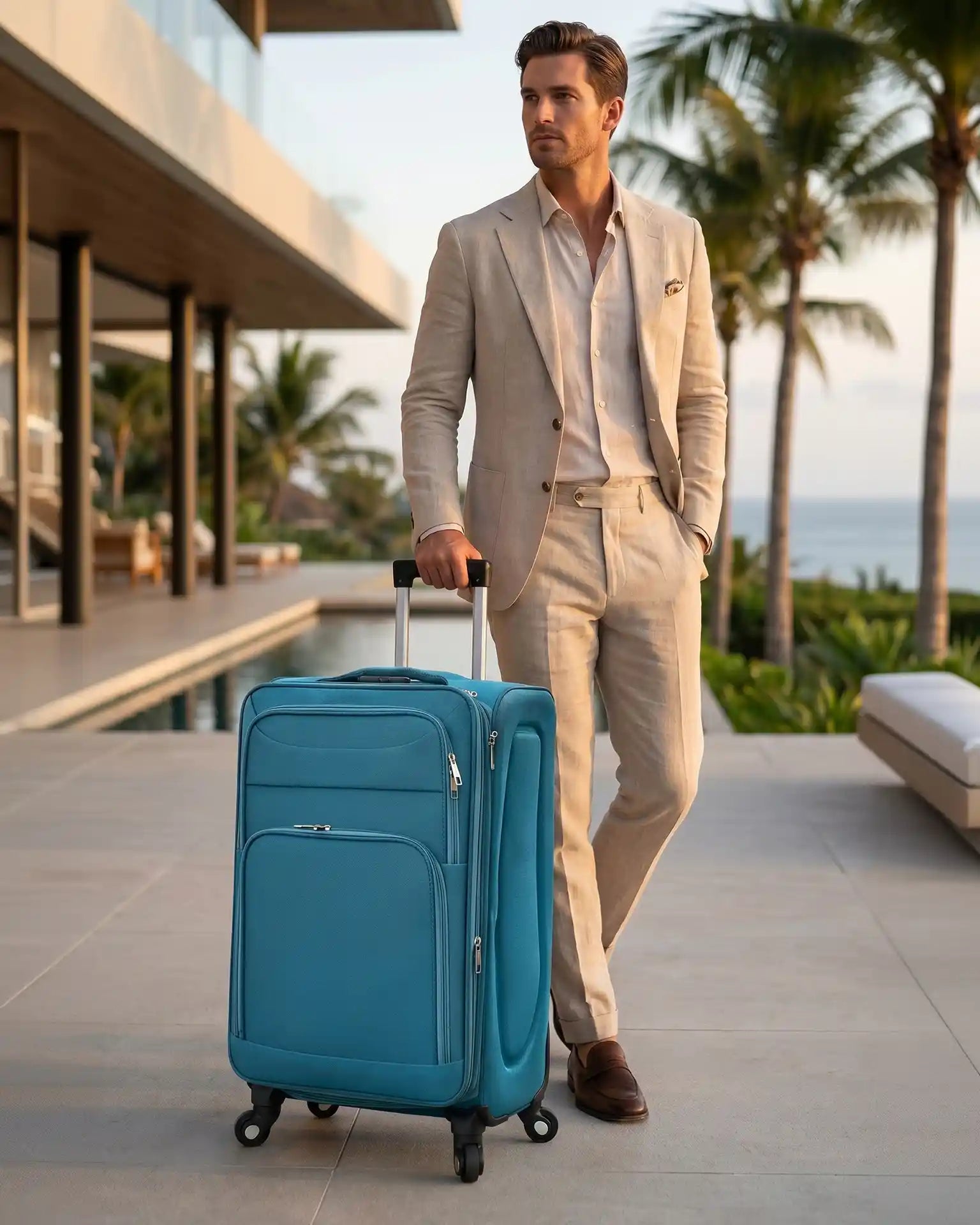 2 Piece Set LP 4 Wheel Soft Material Luggage | Carry-On & Checked Suitcase Combo