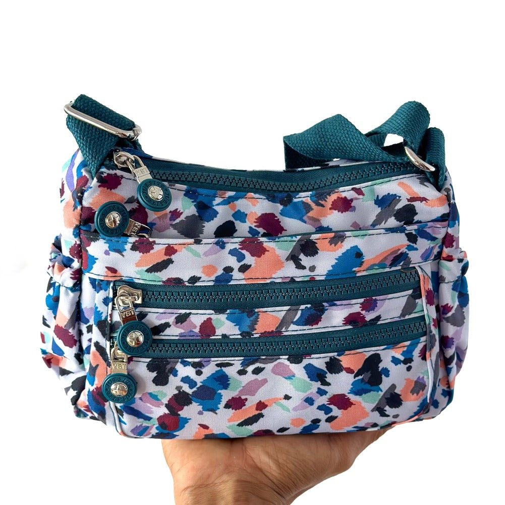 Floral Print LS Cross Body Shoulder Bag | Multi Zipper Pocket Casual Sling Bag