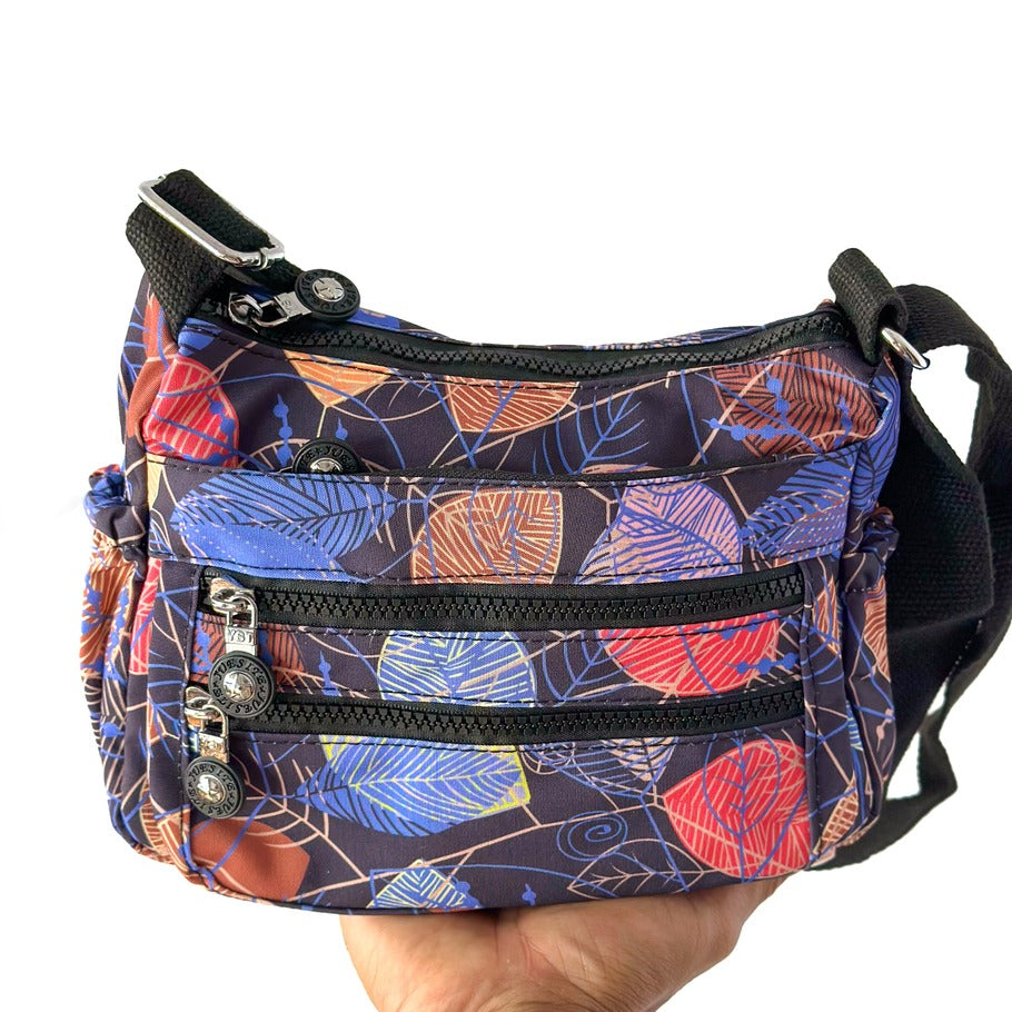 Floral Print LS Cross Body Shoulder Bag | Multi Zipper Pocket Casual Sling Bag