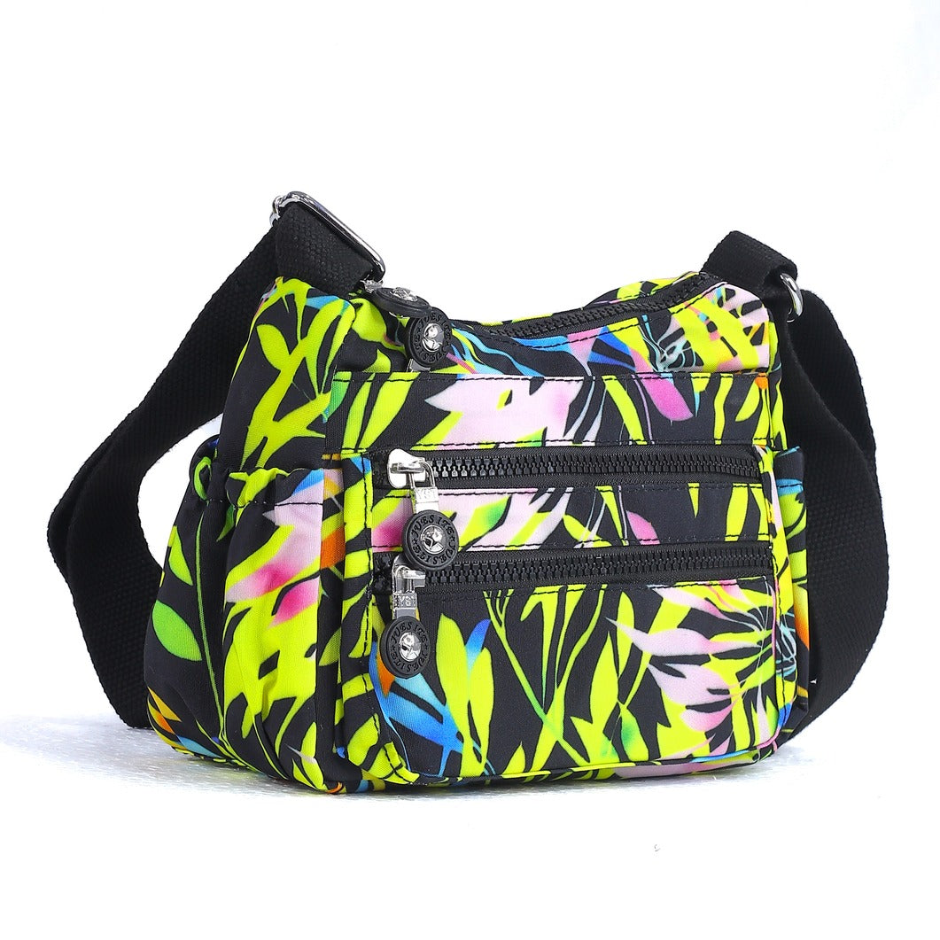 Floral Print LS Cross Body Shoulder Bag Multi Zipper Pocket Casual Sling Bag