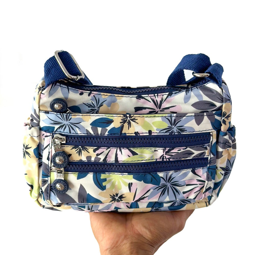 Floral Print LS Cross Body Shoulder Bag | Multi Zipper Pocket Casual Sling Bag