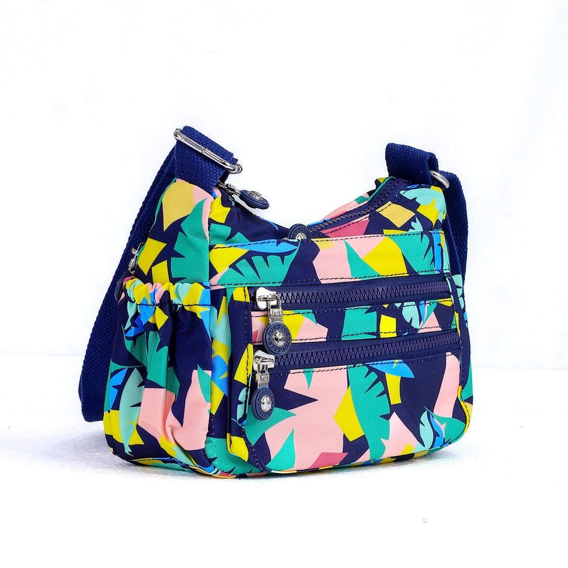 Floral Print LS Cross Body Shoulder Bag | Multi Zipper Pocket Casual Sling Bag