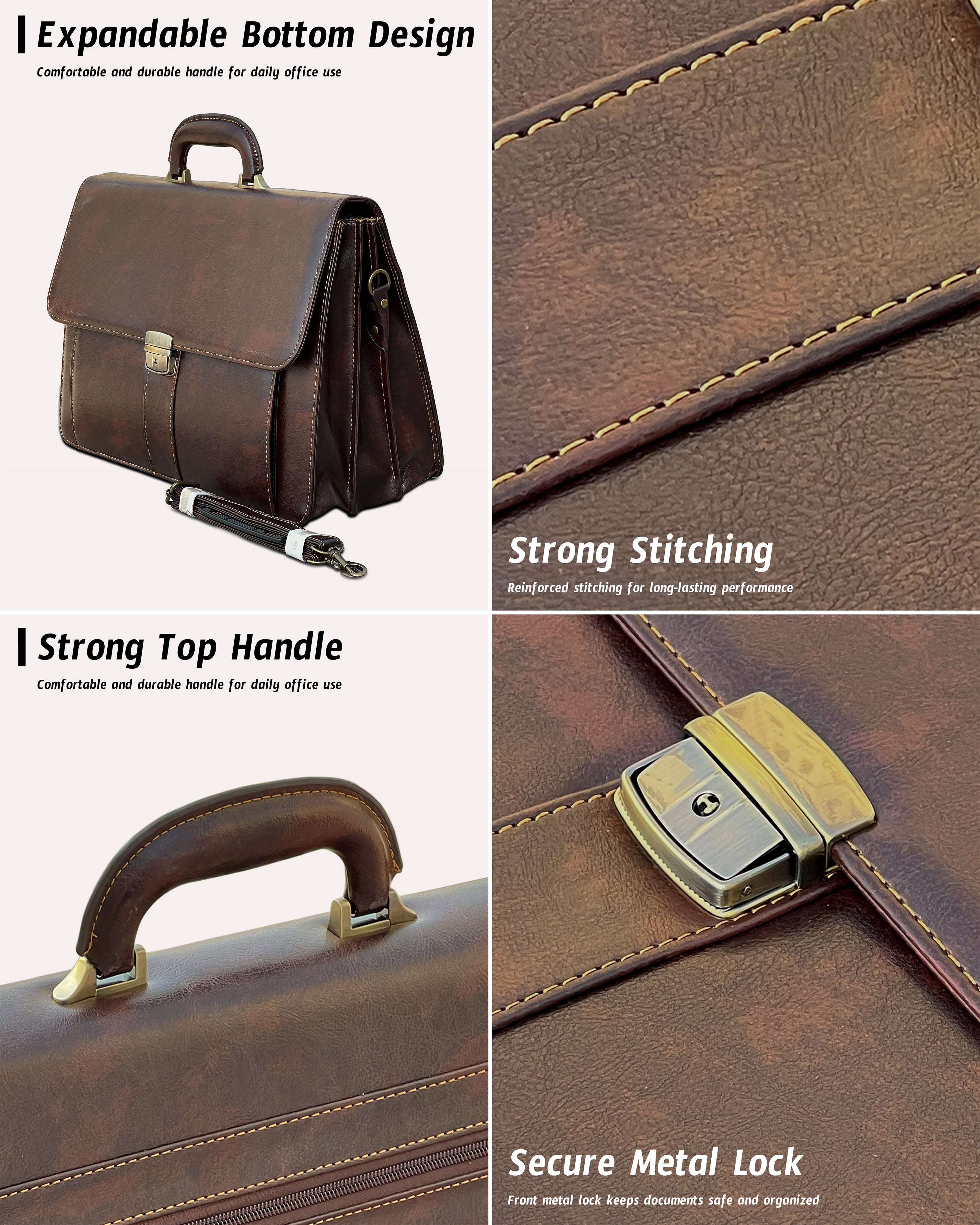 Lawyer Attorney Leather Briefcase Lightweight Secure Business Men Bag