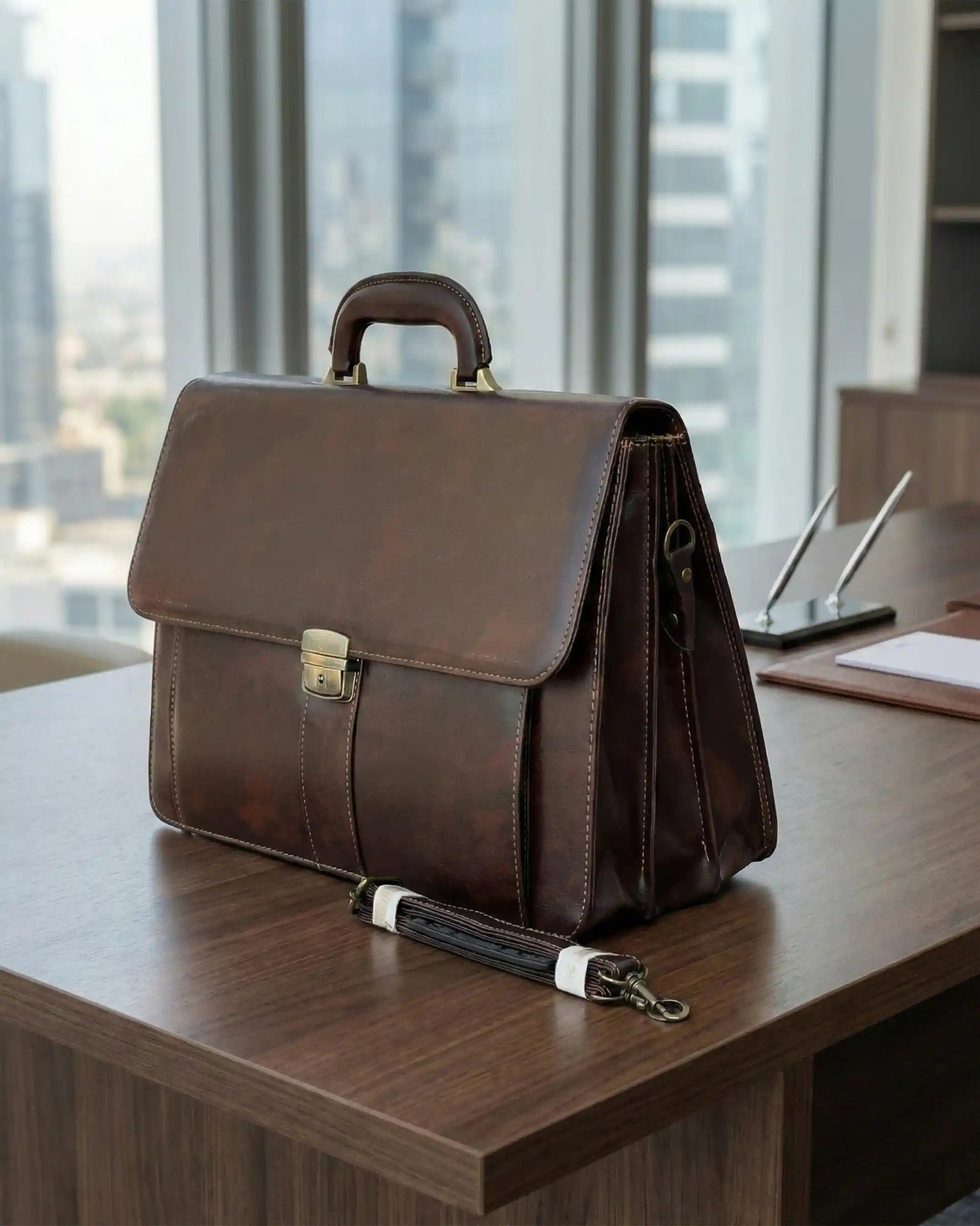 Lawyer Attorney Leather Briefcase Lightweight Secure Business Men Bag