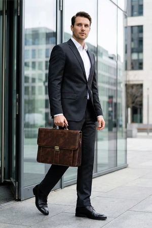 Lawyer Attorney Leather Briefcase Lightweight Secure Business Men Bag