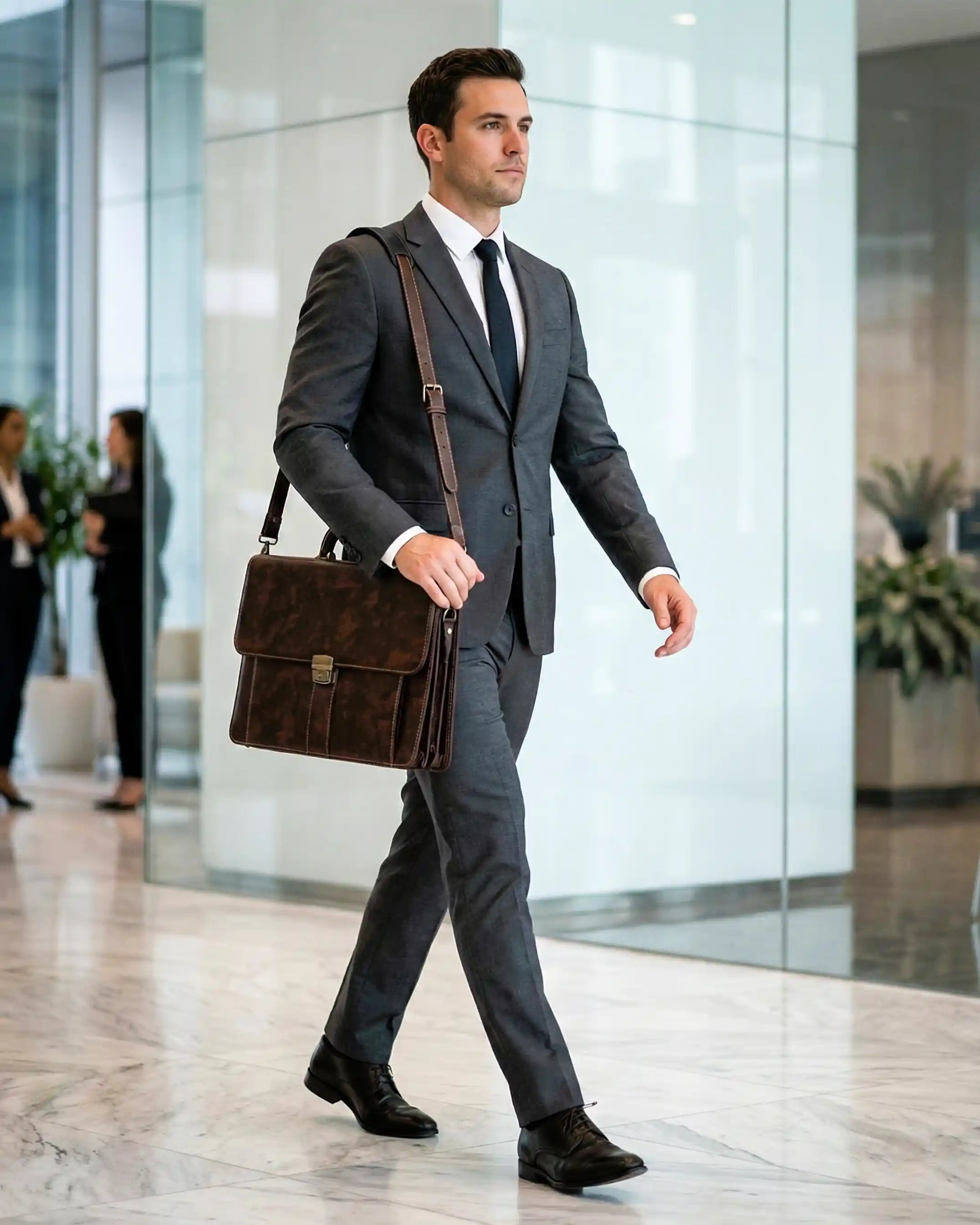 Lawyer Attorney Leather Briefcase Lightweight Secure Business Men Bag