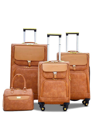Leather Brown PU Material Luggage with Smooth Spinner Wheels | 7, 20, 24, 28 Inches