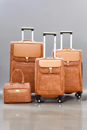 Leather Brown PU Material Luggage with Smooth Spinner Wheels | 7, 20, 24, 28 Inches