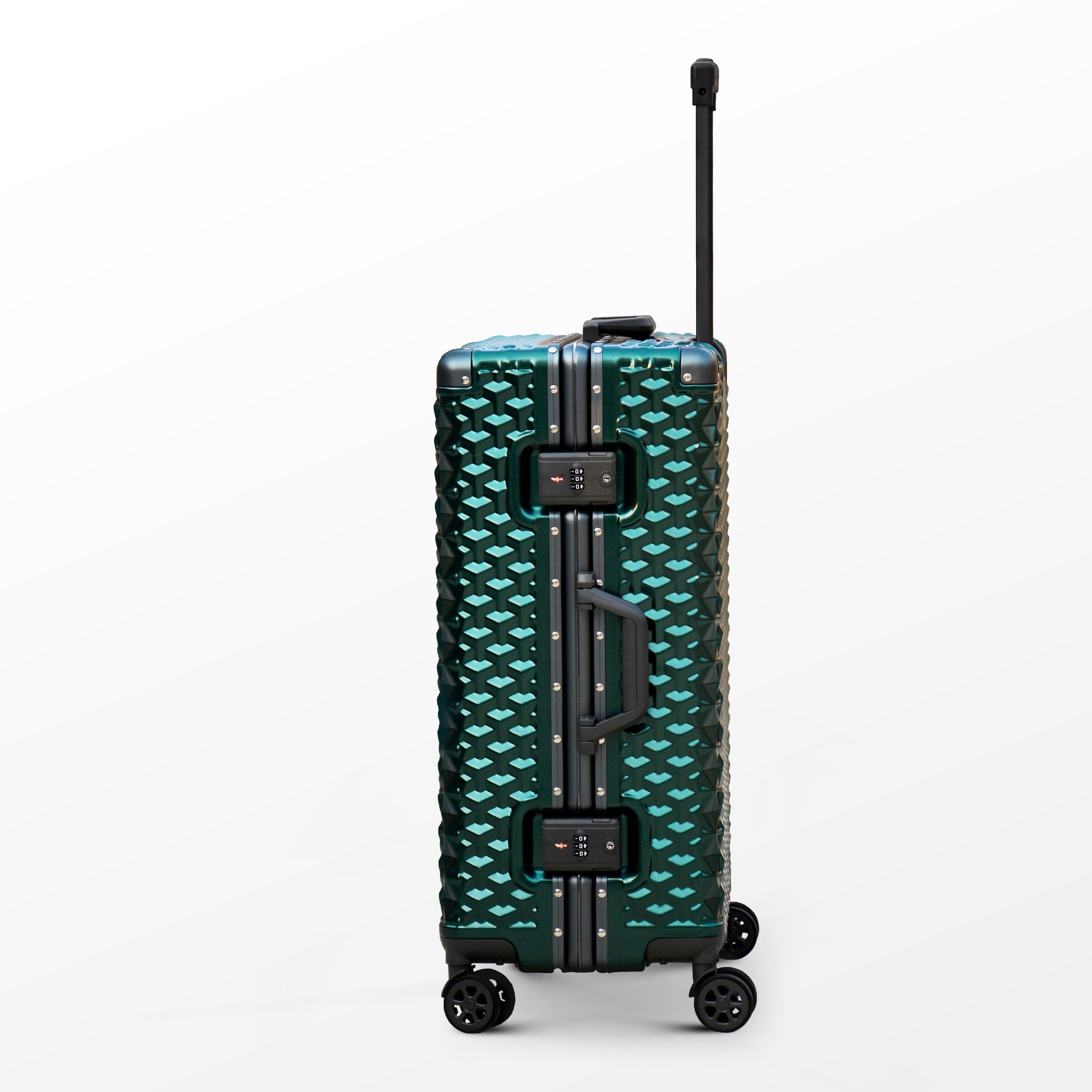 3 Piece Set 20" 24" 28 Inches Green Aluminium Framed 3D Diamond Hard Shell Without Zipper TSA Luggage