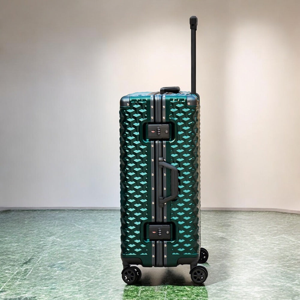 3 Piece Set 20" 24" 28 Inches Green Aluminium Framed 3D Diamond Hard Shell Without Zipper TSA Luggage