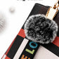 Stylish Long Check PU Material Shoulder Bag With Fluffy Bag charm