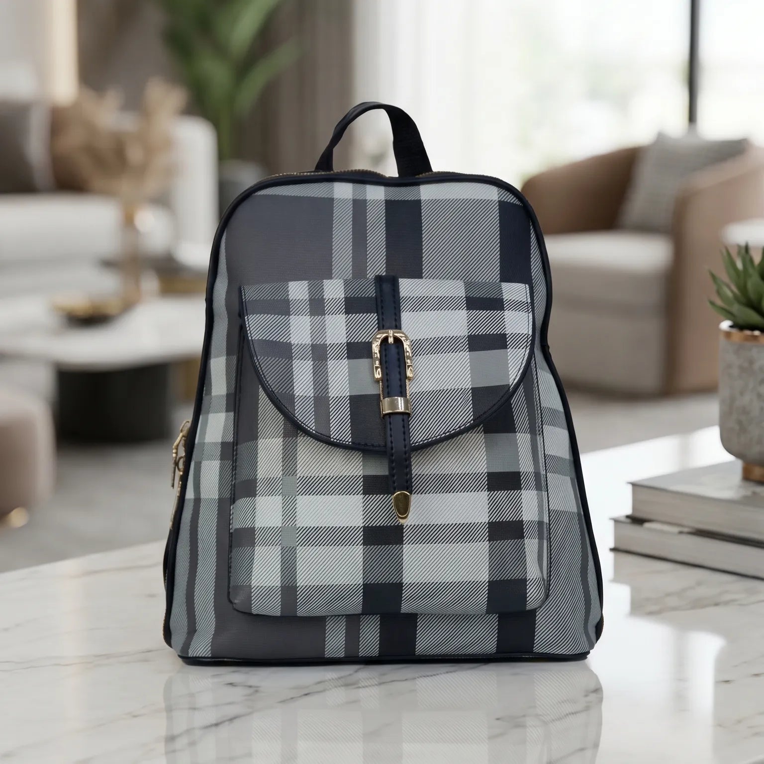Long Check Backpack For Women outdoor Bag