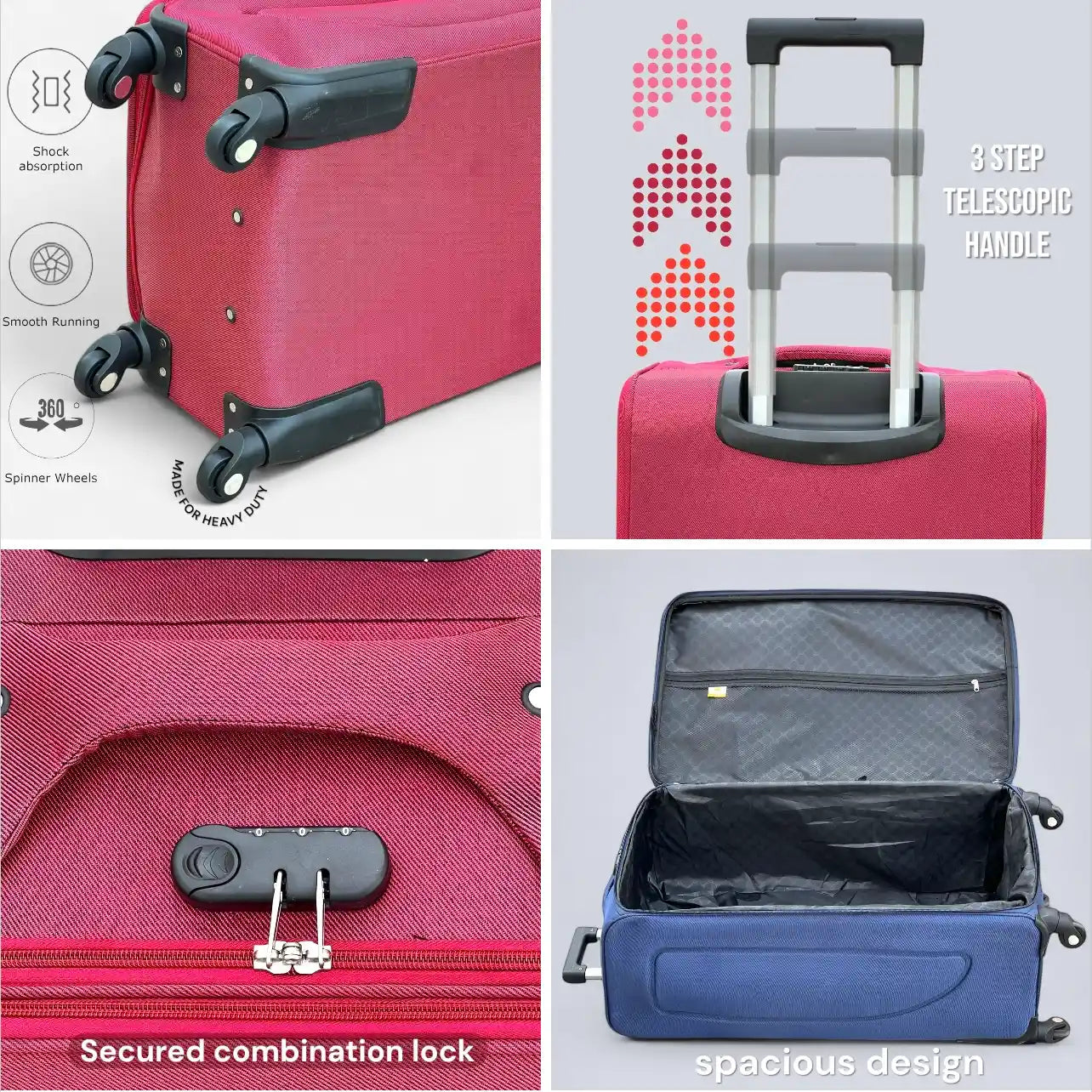 2 Piece Set LP 4 Wheel Soft Material Luggage | Carry-On & Checked Suitcase Combo