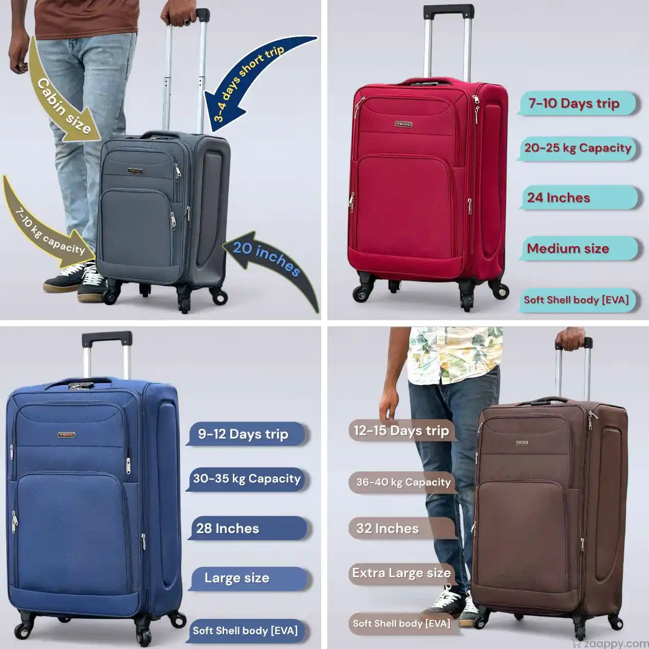 2 Piece Set LP 4 Wheel Soft Material Luggage | Carry-On & Checked Suitcase Combo