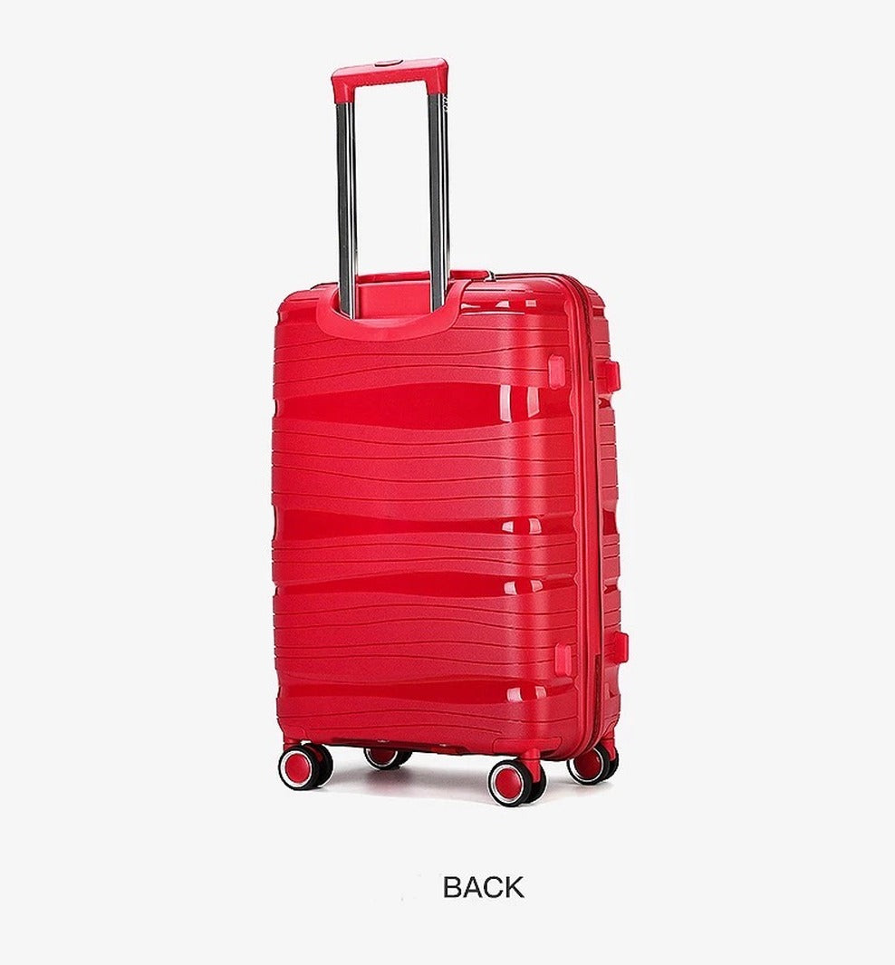 3 Piece Full Set 20" 24" 28 Inches Red Colour Royal PP Luggage lightweight Hard Case Trolley Bag With Double Spinner Wheel Zaappy.com
