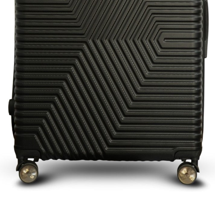 Black Colour Zig Zag ABS Lightweight Luggage Bag With Double Spinner Wheel Zaappy