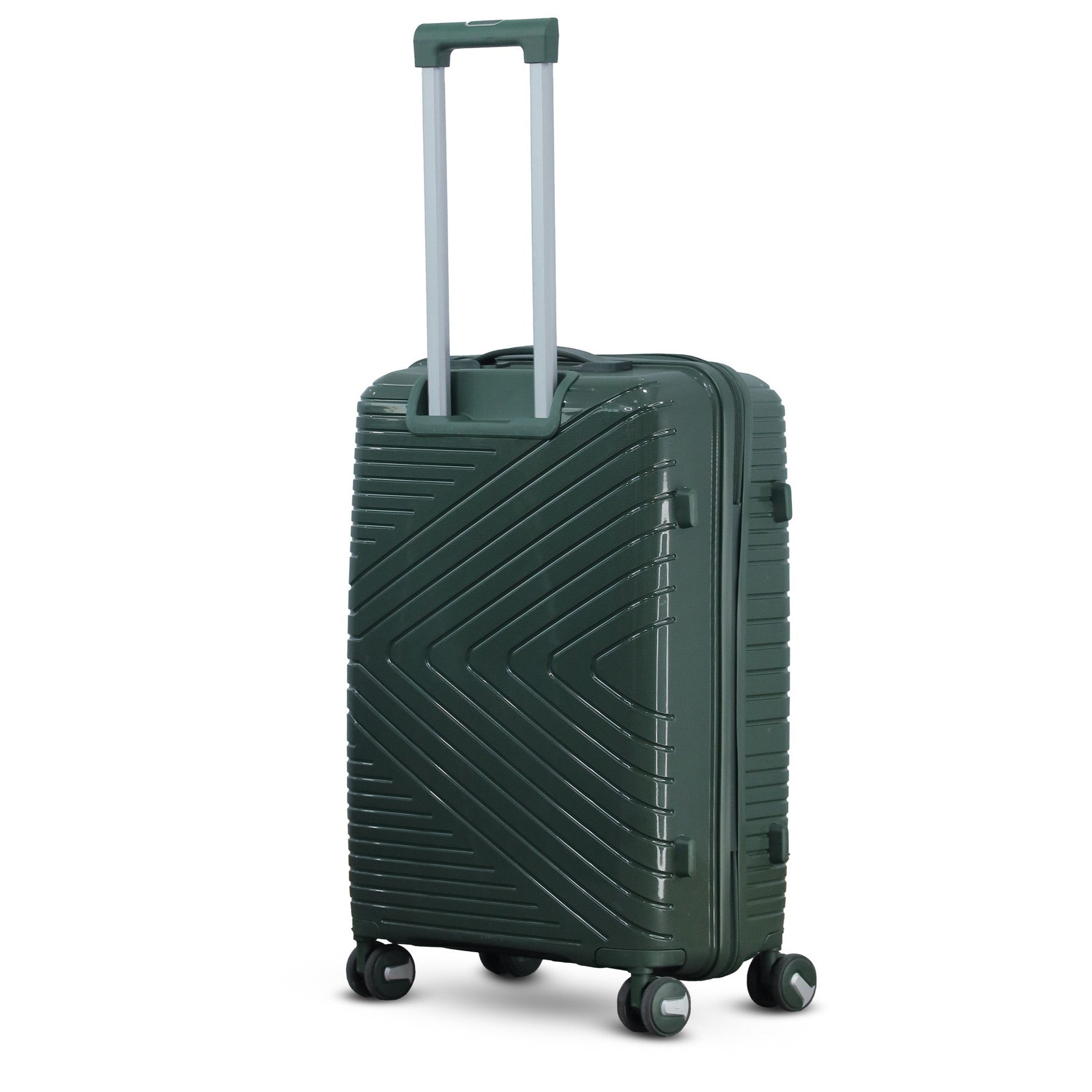 3 Piece Set 20" 24" 28 Inches Dark Green Crossline PP Unbreakable Luggage Bag With Double Spinner Wheel