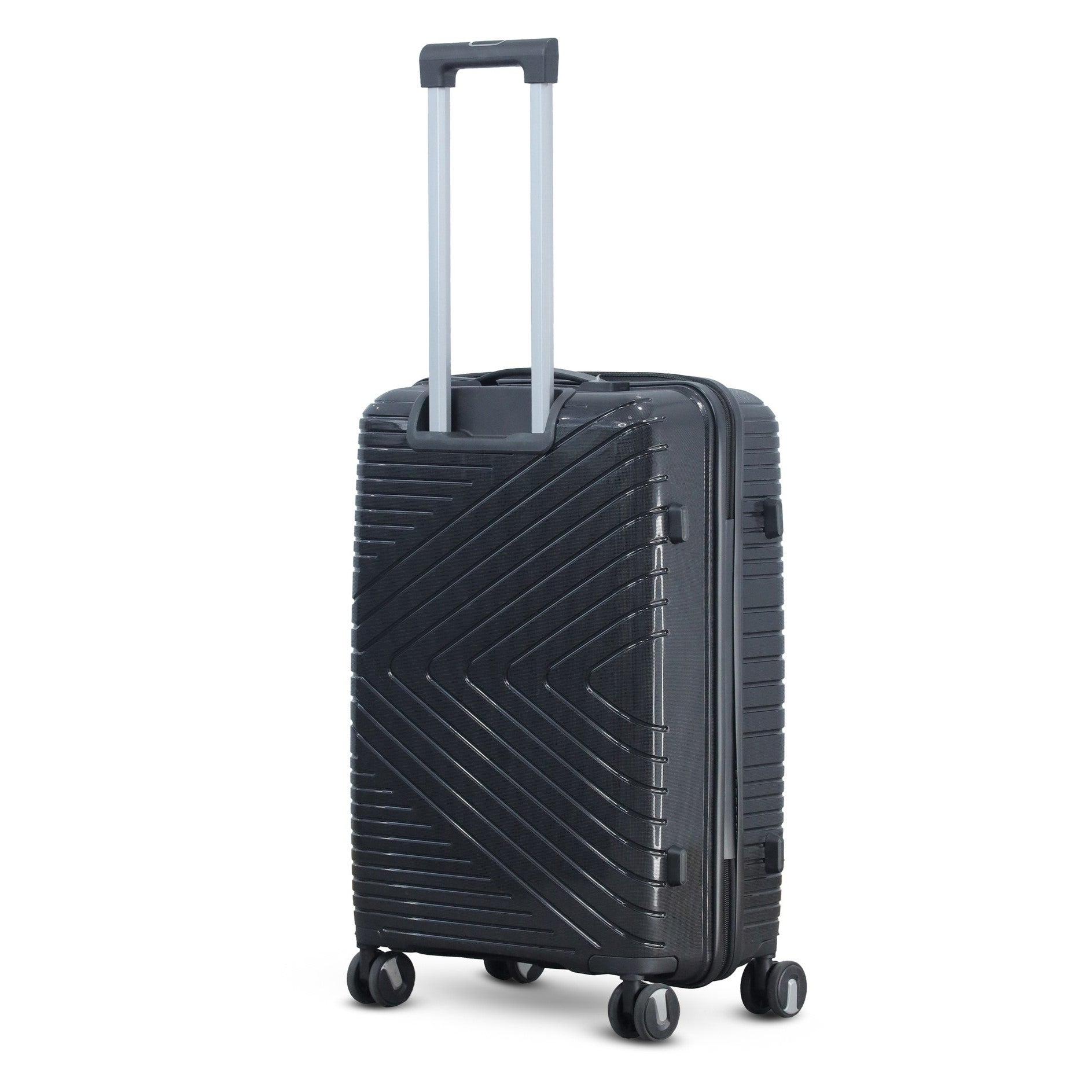 3 Piece Set 20" 24" 28 Inches Black Crossline PP Unbreakable Luggage Bag With Double Spinner Wheel