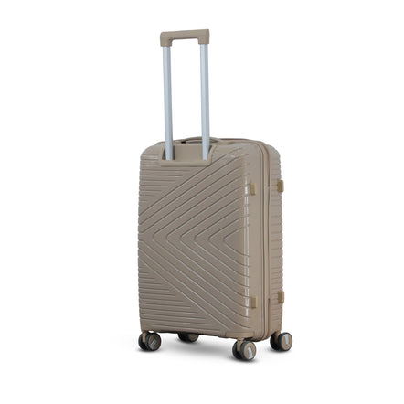 3 Piece Set 20, 24 and 28 Inches Beige Crossline PP Unbreakable Luggage Bag With Double Spinner Wheel