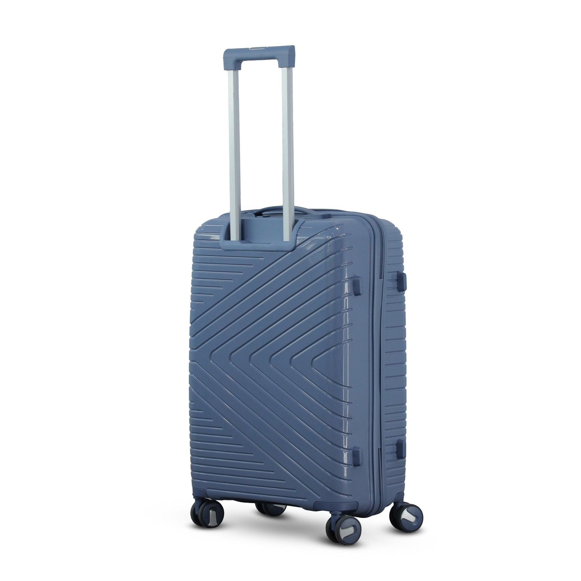 Blue Colour Crossline PP Unbreakable Luggage Bag with Double Spinner Wheel Zaappy
