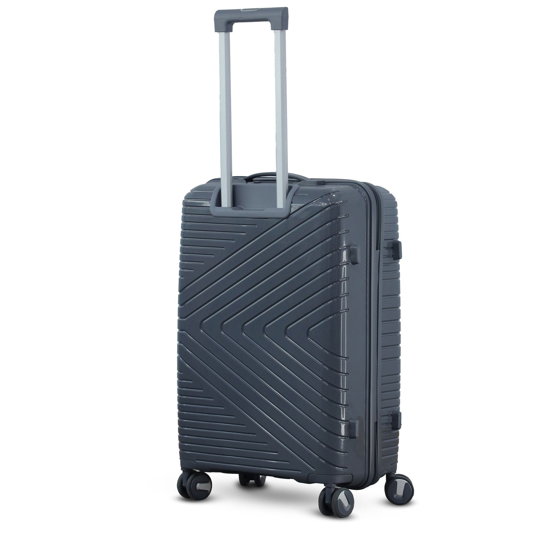 Dark Grey Colour Crossline PP Unbreakable Luggage Bag with Double Spinner Wheel Zaappy
