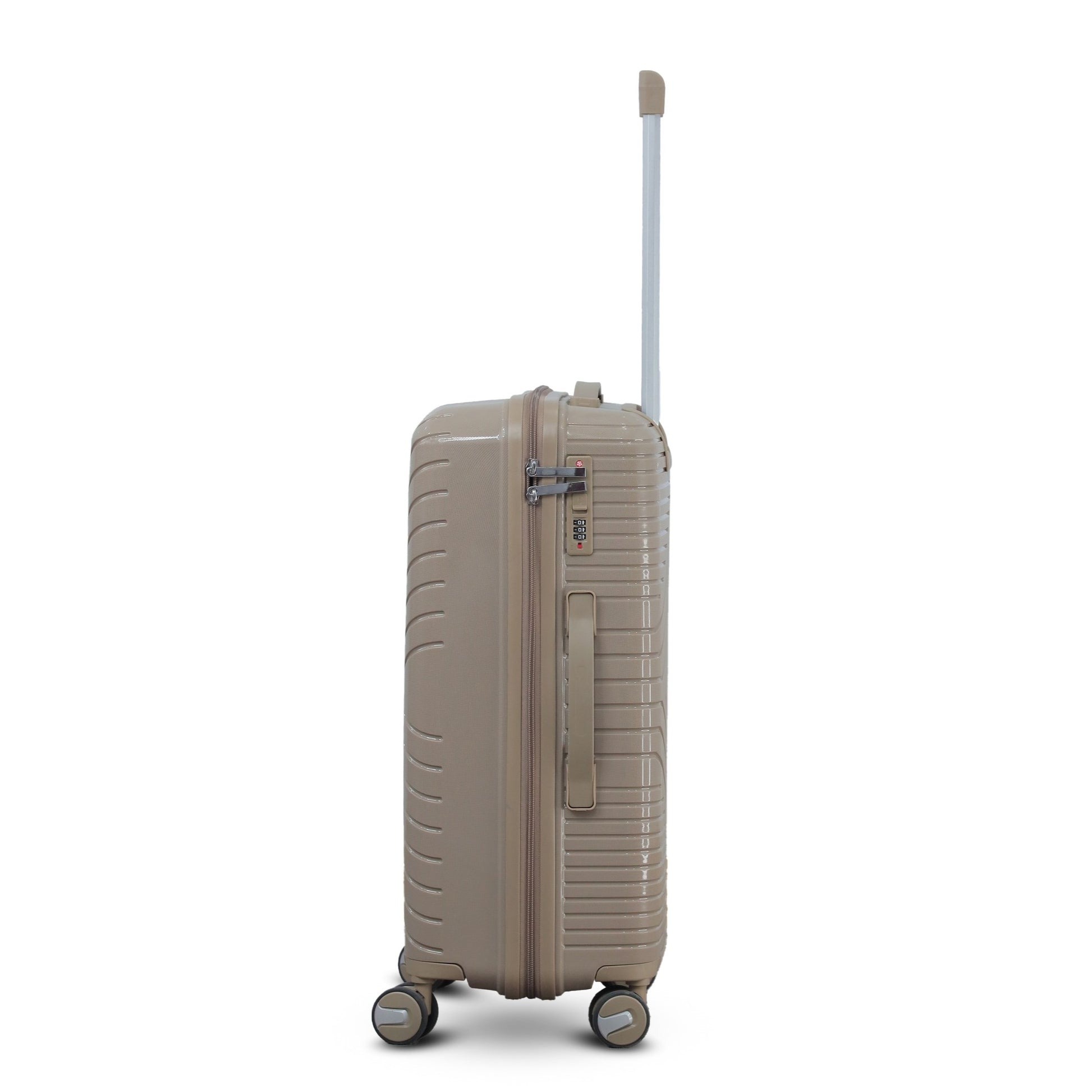 Beige Colour Crossline PP Unbreakable Luggage Bag with Double Spinner Wheel Zaappy