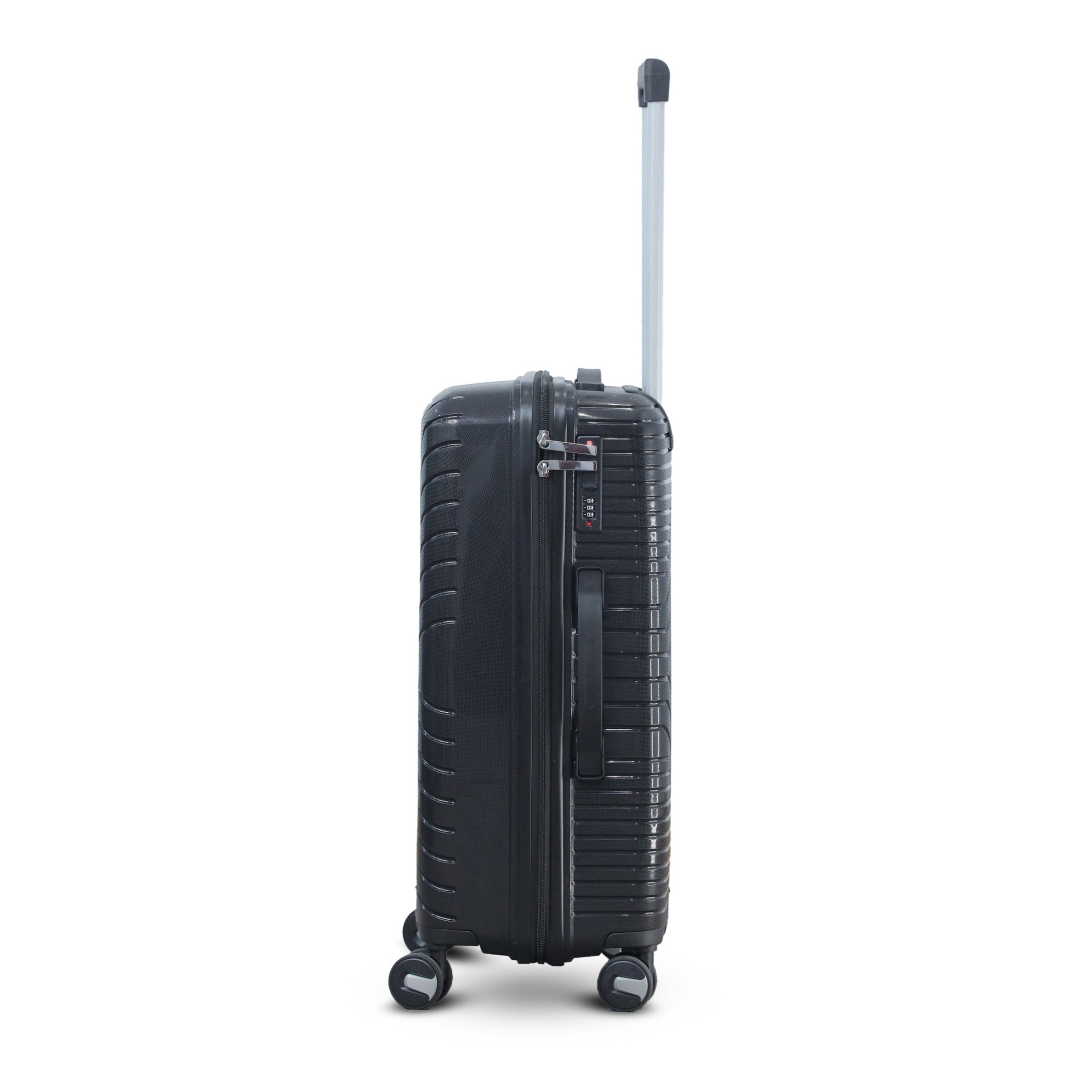 3 Piece Set 20" 24" 28 Inches Black Crossline PP Unbreakable Luggage Bag With Double Spinner Wheel