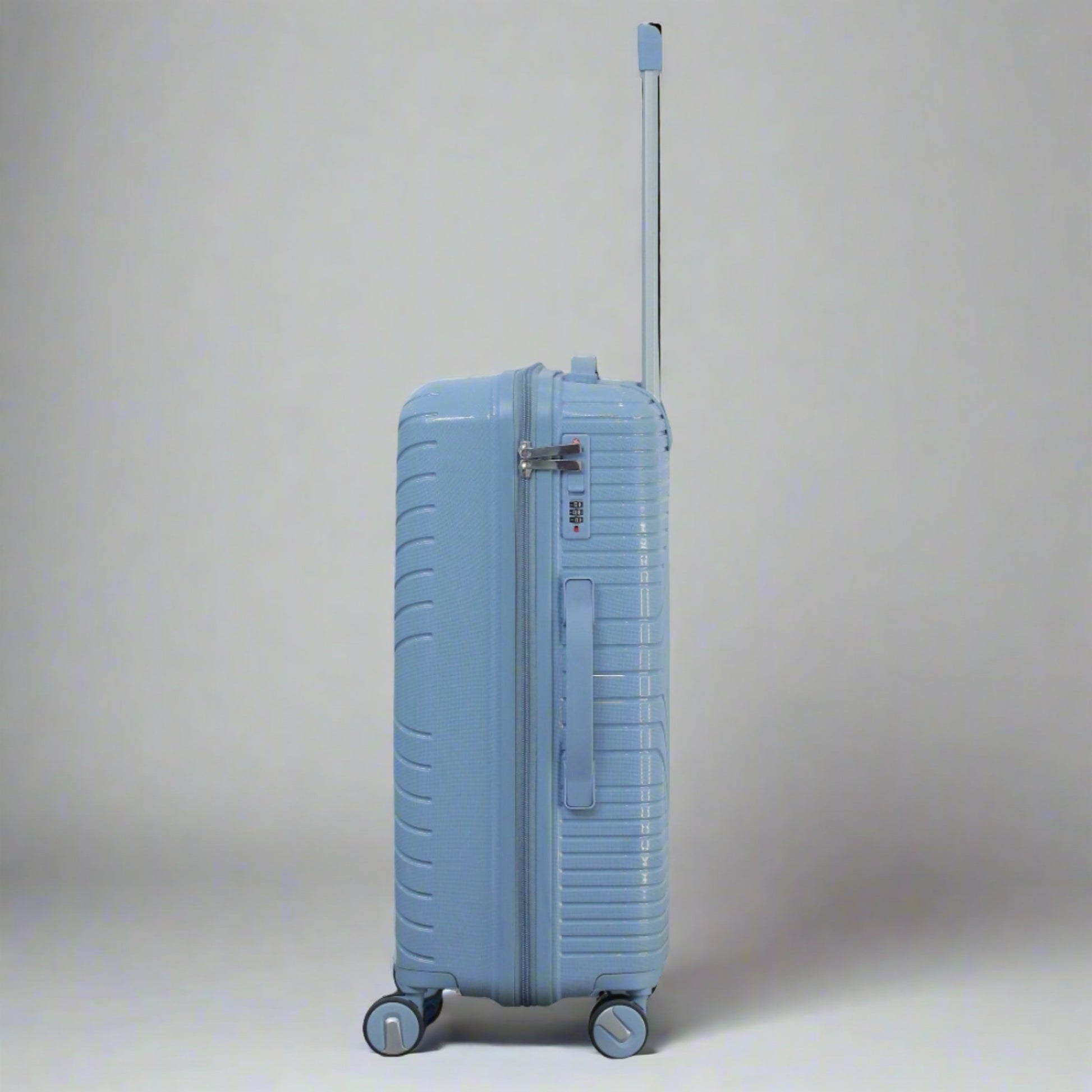 Light Blue Colour Crossline PP Unbreakable Luggage Bag with Double Spinner Wheel Zaappy