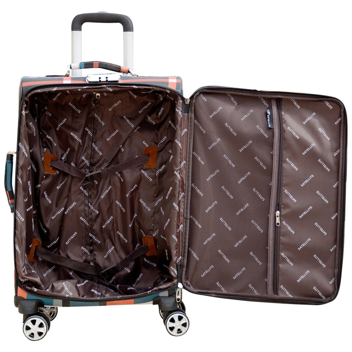 PU Check Lightweight Soft Material Luggage Bag with Double Spinner wheel Zaappy