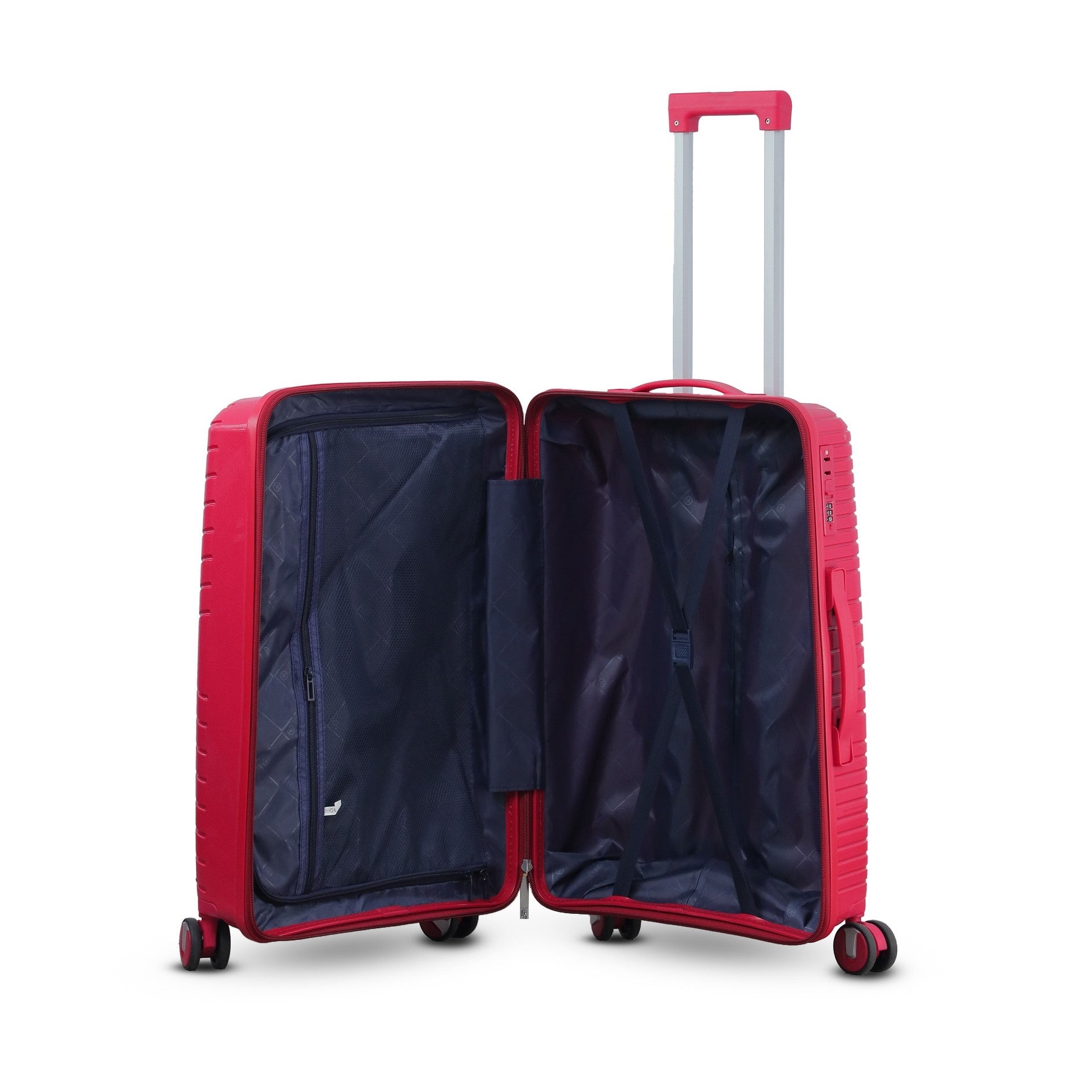 Red Colour Crossline PP Unbreakable Luggage Bag with Double Spinner Wheel Zaappy