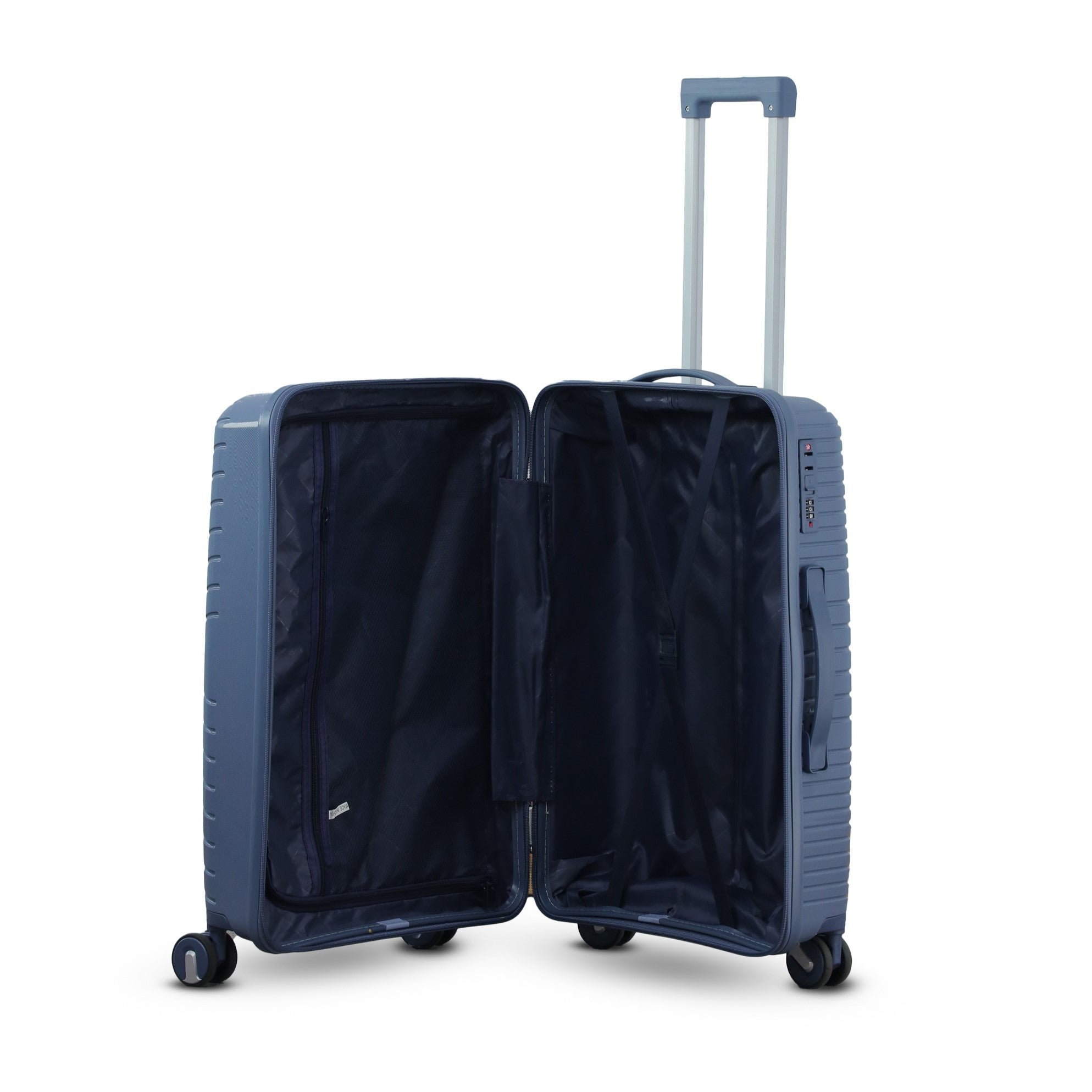3 Piece Set 20" 24" 28 Inches Blue Crossline PP Unbreakable Luggage Bag With Double Spinner Wheel