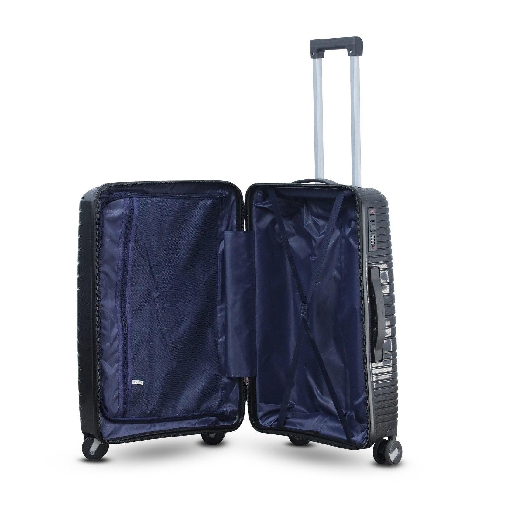 3 Piece Set 20" 24" 28 Inches Black Crossline PP Unbreakable Luggage Bag With Double Spinner Wheel