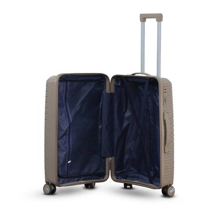 3 Piece Set 20, 24 and 28 Inches Beige Crossline PP Unbreakable Luggage Bag With Double Spinner Wheel
