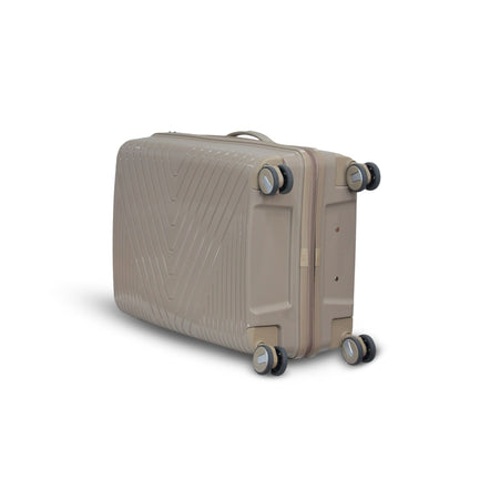 3 Piece Set 20, 24 and 28 Inches Beige Crossline PP Unbreakable Luggage Bag With Double Spinner Wheel
