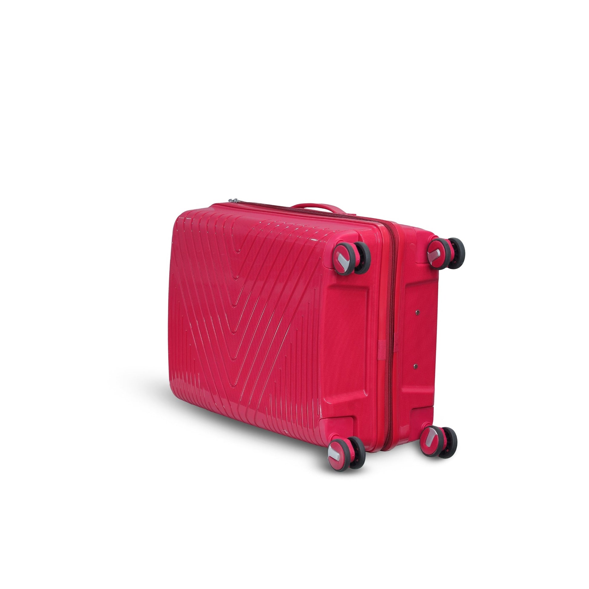 Red Colour Crossline PP Unbreakable Luggage Bag with Double Spinner Wheel Zaappy