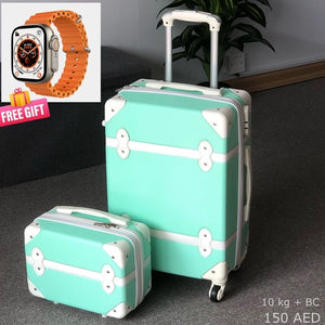 Corner Guard Light Green Lightweight ABS Luggage Bag 10 Kg and Beauty Case | Get a Smartwatch Free