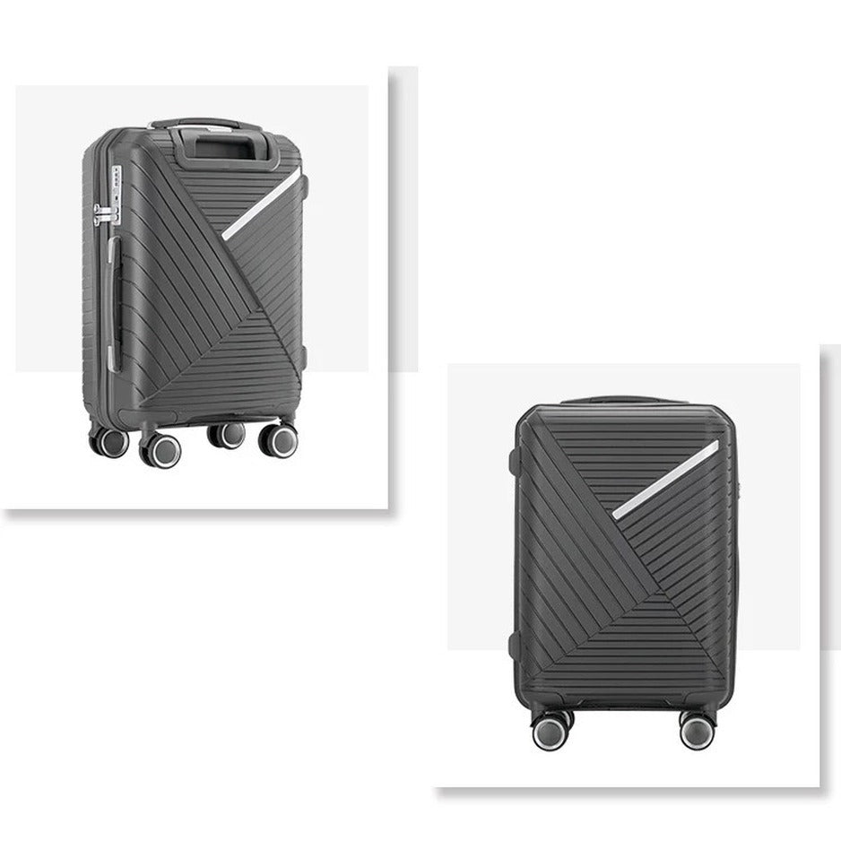 3 Piece Full Set 20" 24" 28 Inches Black Colour Advanced PP Luggage lightweight Hard Case Trolley Bag with Double Spinner Wheel