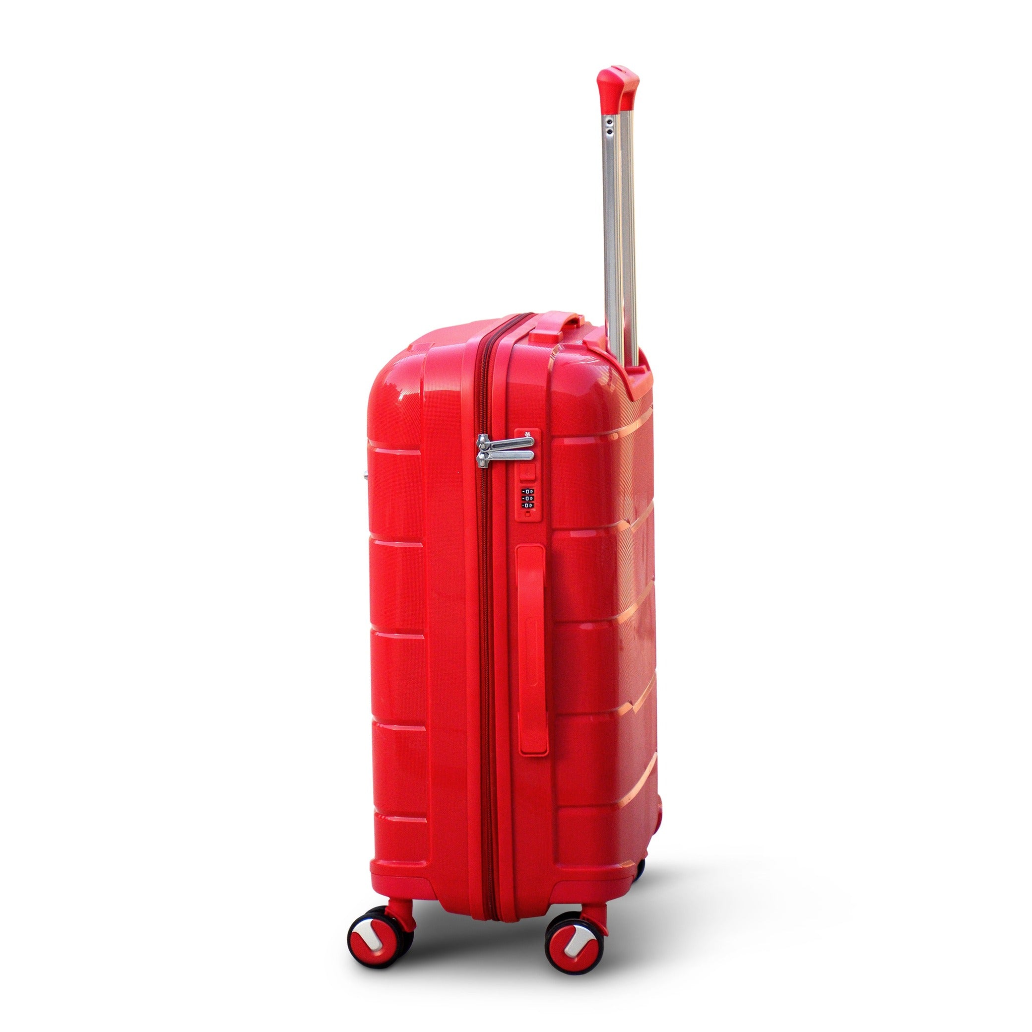 3 Piece Set 20" 24" 28 Inches Red Ceramic Smooth PP Lightweight Luggage Bag With Double Spinner Wheel