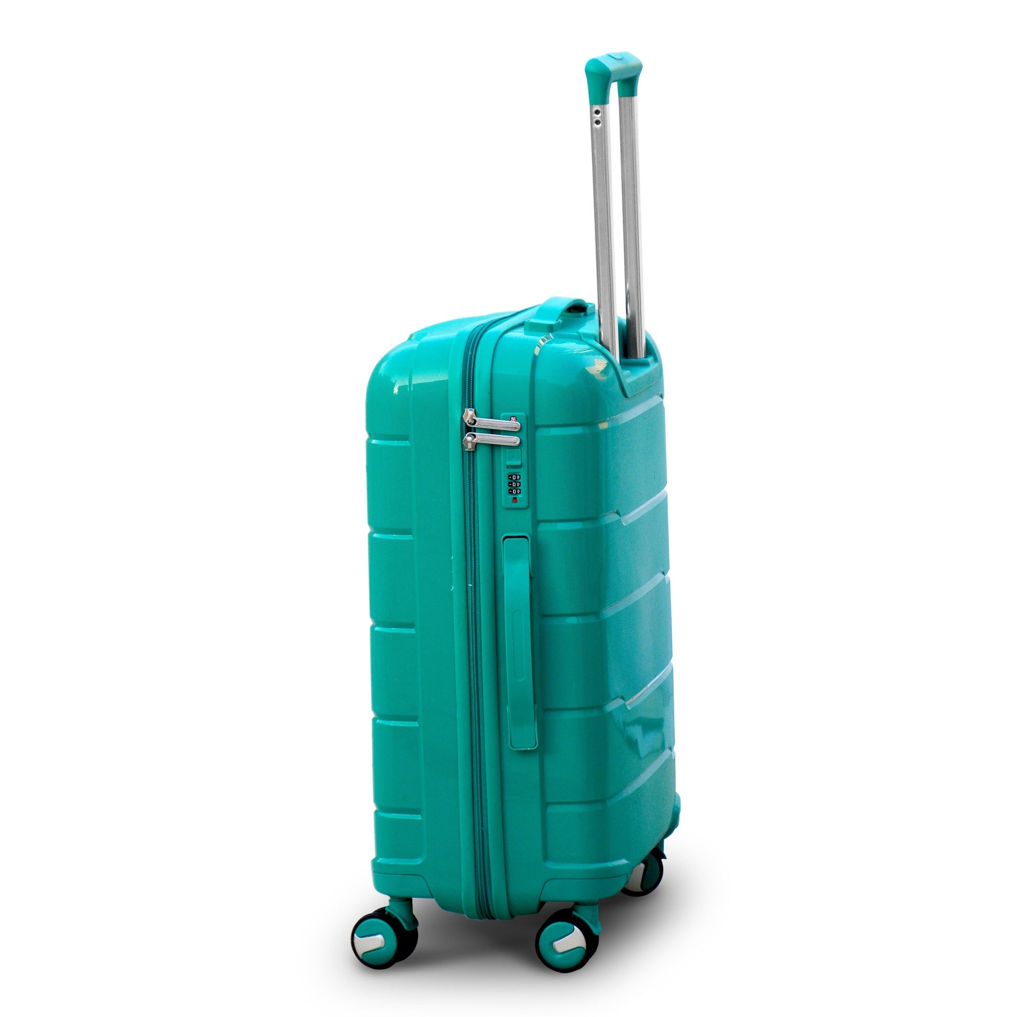 3 Piece Full Set 7" 20" 24" 28 Inches Dark Green Ceramic Smooth PP Lightweight Luggage Bag with Double Spinner Wheel