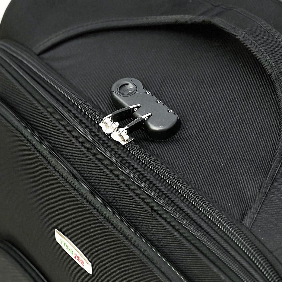 20" Black Colour SJ JIAN 2 Wheel Luggage Lightweight Soft Material Carry On Trolley Bag