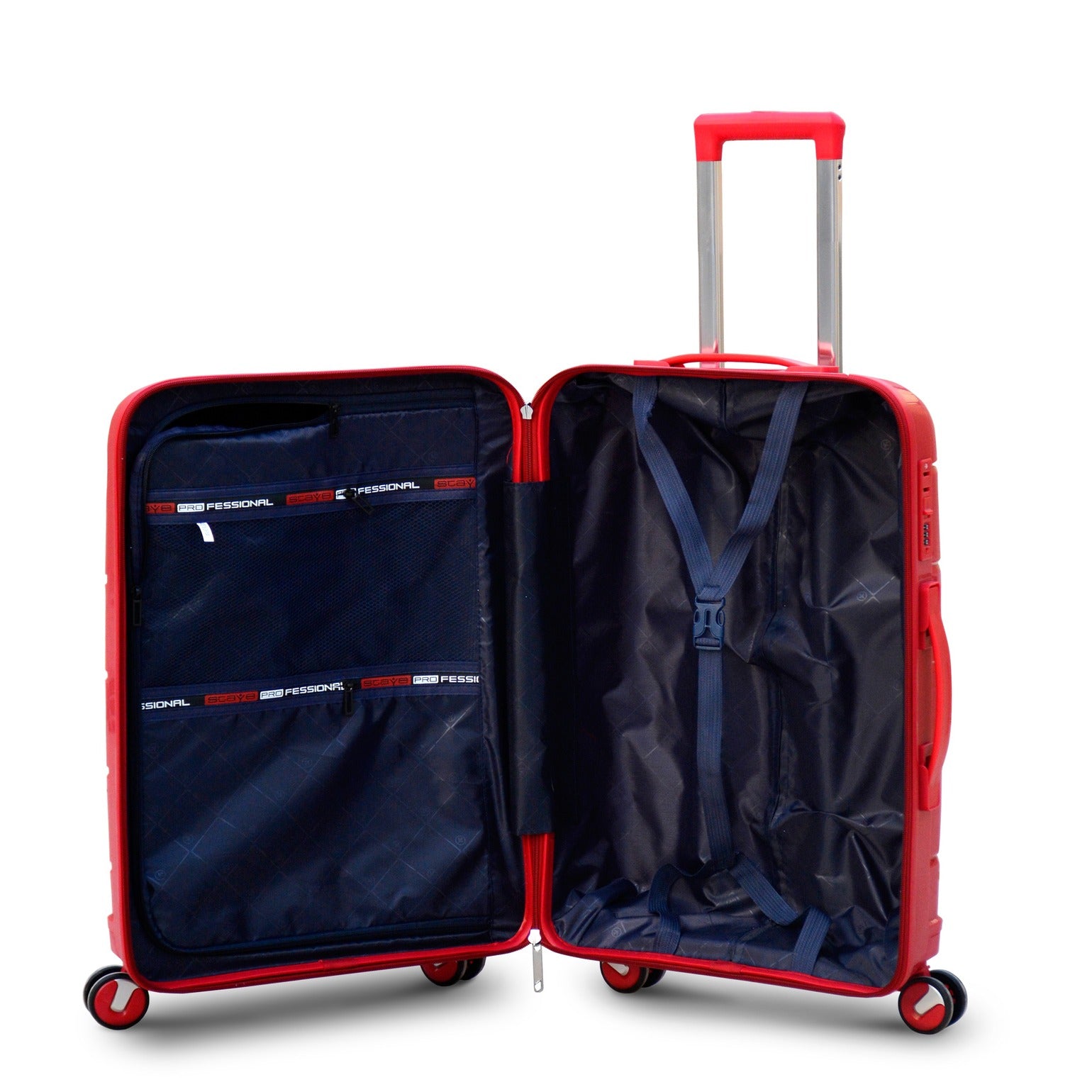 4 Piece Set 7" 20" 24" 28 Inches Red Ceramic Smooth PP Lightweight Luggage Bag with Double Spinner Wheels